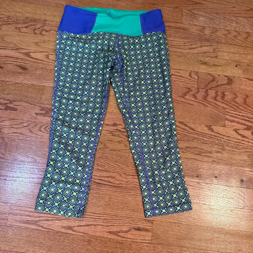 PrAna Rai Swim Tight Cool Green Hyun Print Capri Legging XS 2015